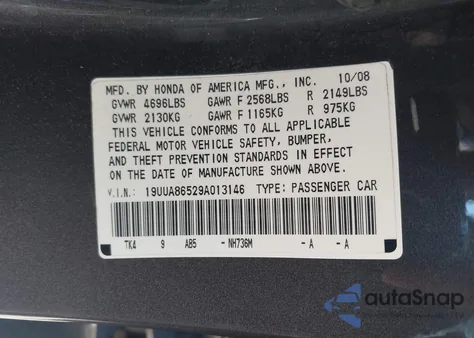 2009 Acura Tl 3.5 из США, поврежденный, VIN 19UUA86529A013146